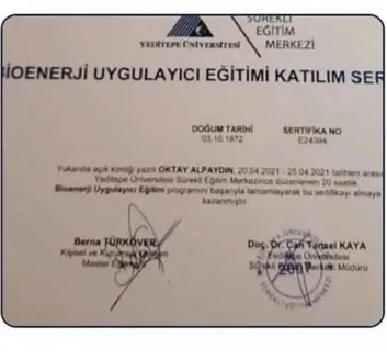 Yeditepe Üniversitesi Bioenerji Uygulayıcı sertifikası